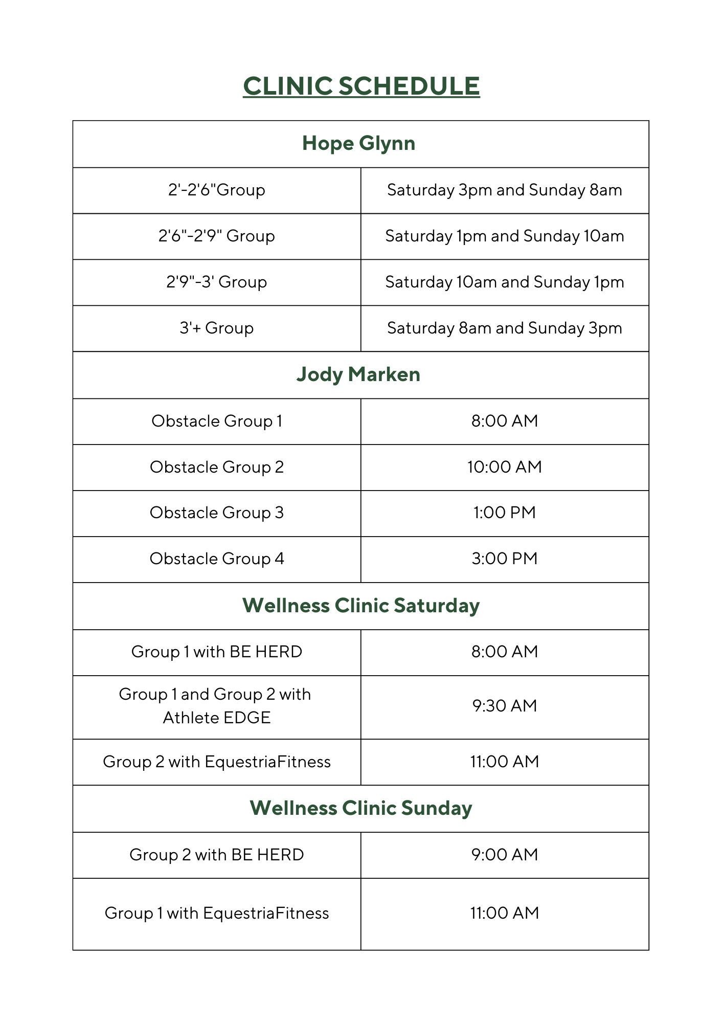 Clinic Auditing Schedule