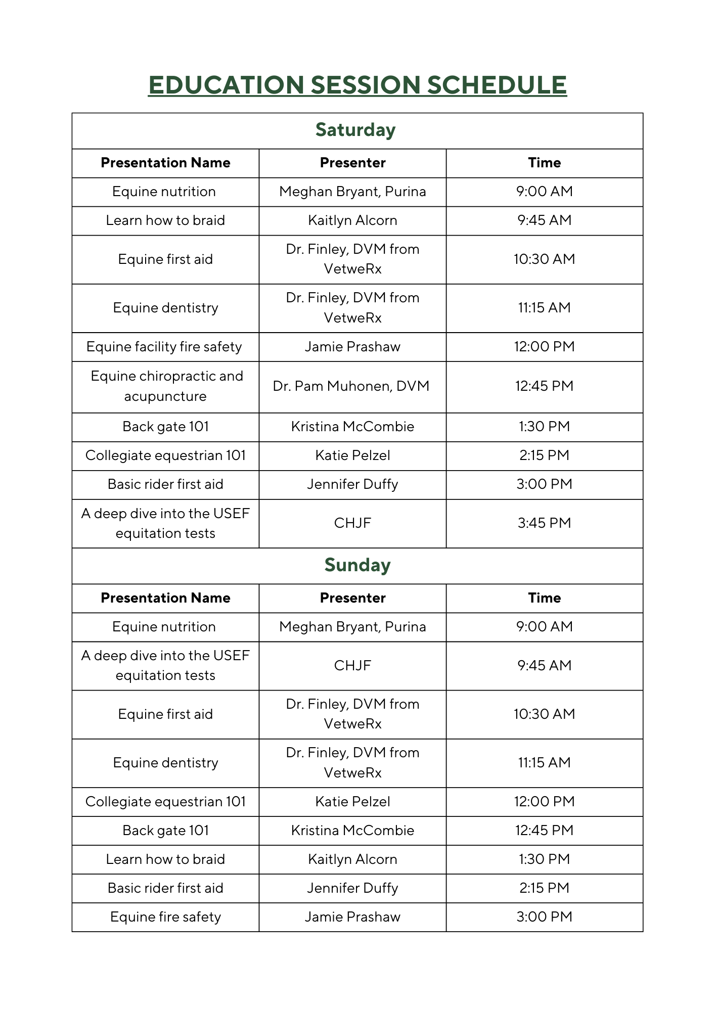 2024 EXPO Schedule